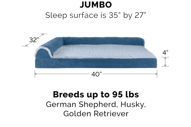 FurHaven Pet Dog Bed Cover Two Tone Plush Faux Fur and Suede L Shaped Chaise Lounge Corner Couch Pet Cover for Dogs and Cats, Marine Blue, Jumbo