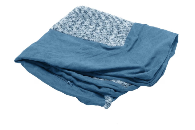 FurHaven Pet Dog Bed Cover Two Tone Plush Faux Fur and Suede L Shaped Chaise Lounge Corner Couch Pet Cover for Dogs and Cats, Marine Blue, Jumbo