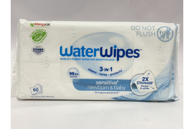 WaterWipes Baby Wipes Sensitive Newborn Biodegradable Unscented, 99.9% Water, 60 Wet Wipes