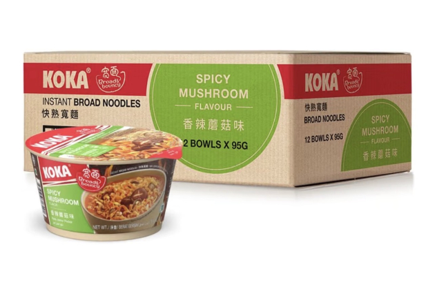 Koka Spicy Broad Noodles Mushroom flavour (Case of 12x95g Bowls)
