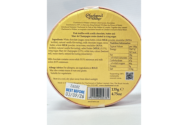 Charbonnel et Walker Pink Marc de Champagne Chocolate Truffles 135g