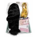 100% Real Human Hair Wig 1B Natural Black 16 Inch Slight Wavy Style Wig Cap & Bandana Included