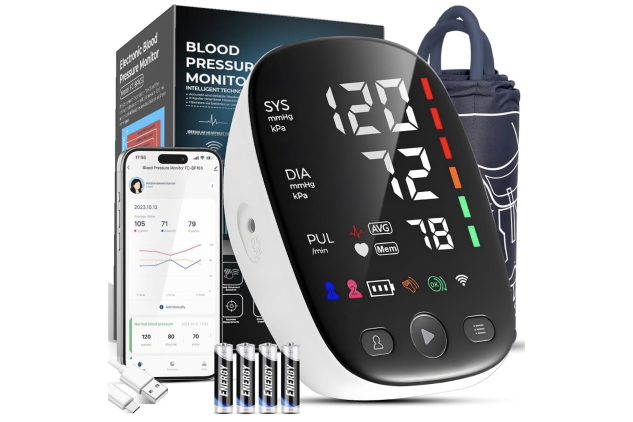 Blood Pressure Monitors with Mobile Connectivity & LED Backlight Display Heart Rate Detection 2x120 Records Automatic Upper Arm Blood Pressure Monitor for Home Use Large Blood Pressure Cuff 22-42cm