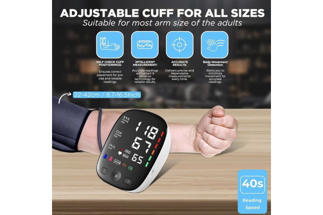 Blood Pressure Monitors with Mobile Connectivity & LED Backlight Display Heart Rate Detection 2x120 Records Automatic Upper Arm Blood Pressure Monitor for Home Use Large Blood Pressure Cuff 22-42cm