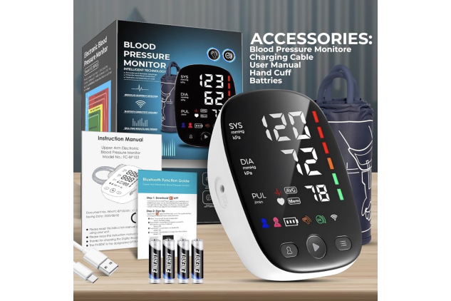 Blood Pressure Monitors with Mobile Connectivity & LED Backlight Display Heart Rate Detection 2x120 Records Automatic Upper Arm Blood Pressure Monitor for Home Use Large Blood Pressure Cuff 22-42cm
