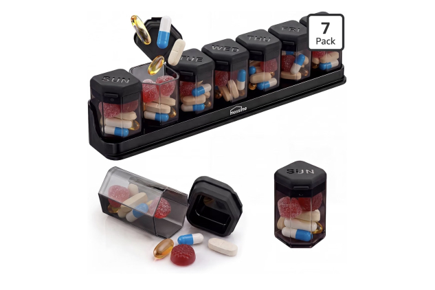 Large 7-Day Pill Organiser Removable Pots, Silicone Lids
