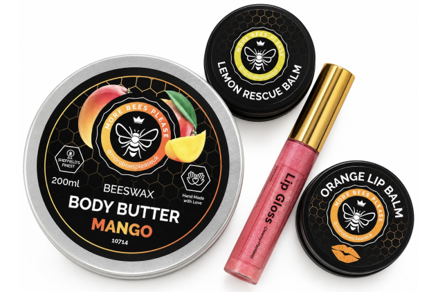 More Bees Please Beeswax Body Butter, Lip Balm & Lip Gloss Gift Set – 4 Piece