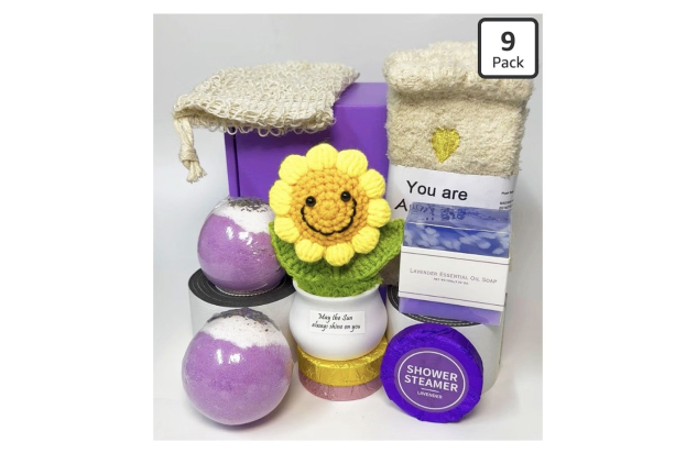Lavender Bath Sets 9 Piece for Women Gift Positive Sunflower Spa Kit for Birthday Package Pamper