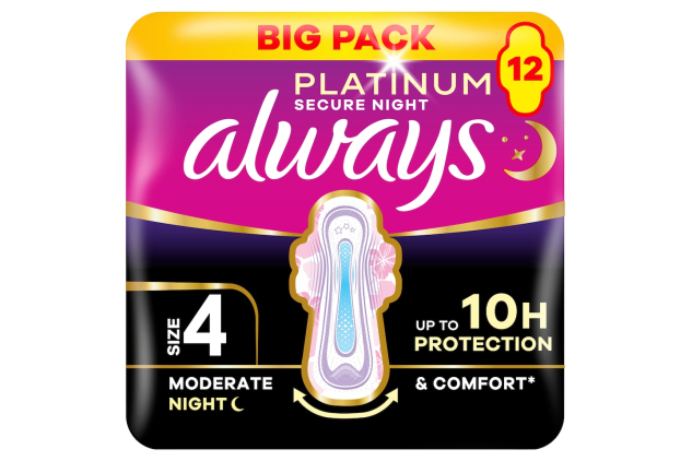Always Platinum Secure Night Size 4 Pads 12 Pack