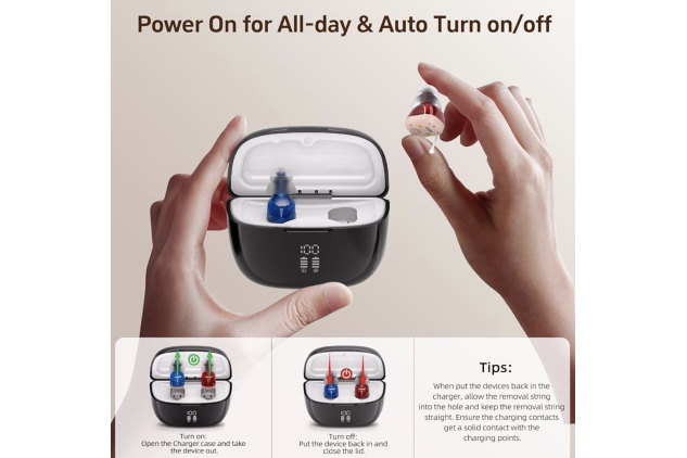 Rechargeable In-Ear Sound Amplifier with Charging Case | Damaged Outer Box Packaging See Photos