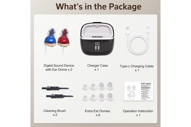 Rechargeable In-Ear Sound Amplifier with Charging Case | Damaged Outer Box Packaging See Photos