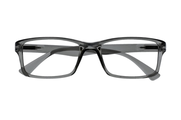 Reading Glasses Unisex Large Rectangular Designer Frame with Spring Hinges, Scratch Resistant, Grey +1.5