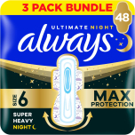Always Ultimate Night Size 6 Sanitary Towels 3 x 16