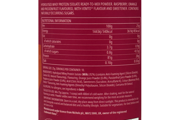 Myprotein Clear Whey Protein Vimto Raspberry Orange & Passionfruit 250g – 10 Servings