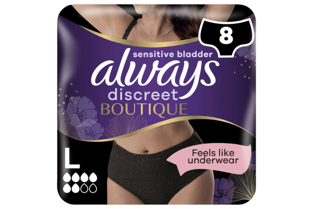 Always Discreet Boutique Large Black Pants 8 Pack