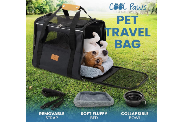 Cool Paws Large Pet Carrier Bag for Cats & Small Dogs - Black