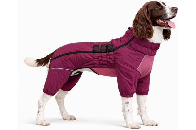 Warm Dog Coat Double Layers Dog Vest, 4 Legs Covered Windproof Waterproof Reflective, Purple Size Large