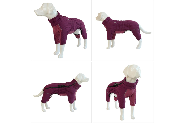 Warm Dog Coat Double Layers Dog Vest, 4 Legs Covered Windproof Waterproof Reflective, Purple Size Large