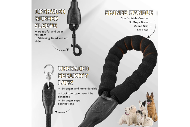 Heavy Duty Three Dog Leash, No Tangle Detachable 360° Swivel Device, Multiple Leash With Padded Handle for Walking and Training Two/Three Way (Black, L/30-135 Ibs)