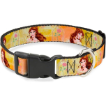 Buckle-Down Plastic Clip Dog Collar - Belle Poses/Enchanted Rose/Story Script Yellow/Pinks - 1/2