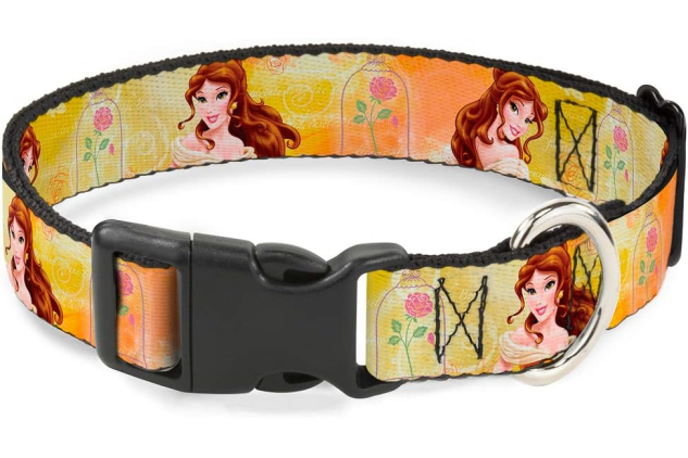 Buckle-Down Plastic Clip Dog Collar - Belle Poses/Enchanted Rose/Story Script Yellow/Pinks - 1/2