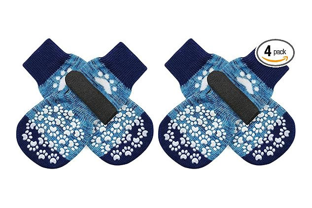 EXPAWLORER Anti-Slip Dog Socks Blue Large 4 Pack