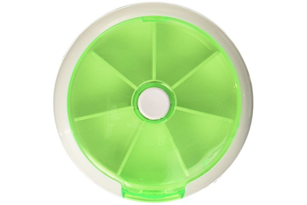 PuTwo 7 Day Round Pill Box Tray Medicine/Vitamins Storage Container/Dispenser, Green