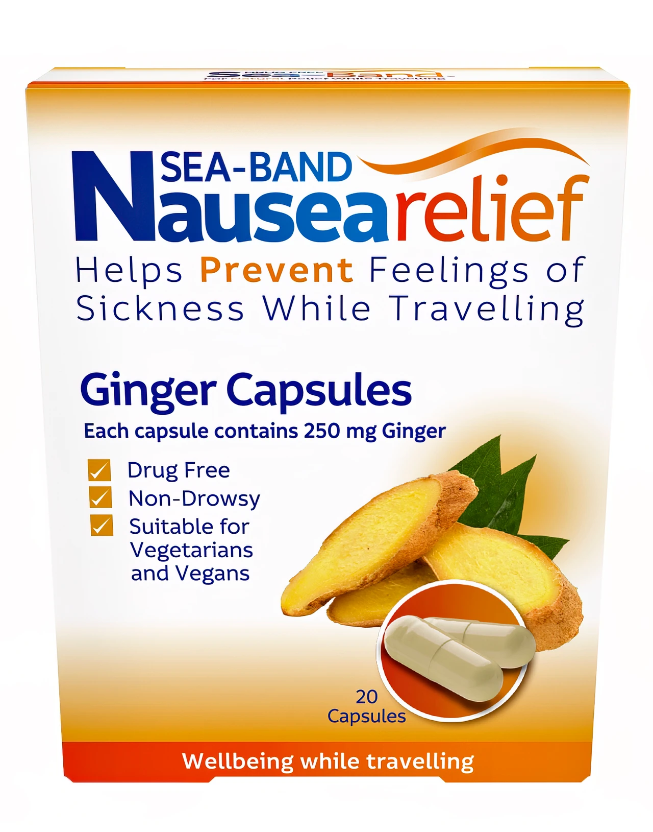 Sea-Band Nausea Relief Ginger Capsules 20 Pack