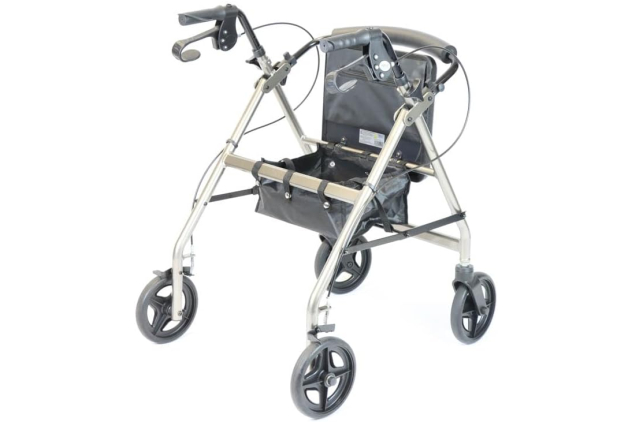 NRS Healthcare A-Series Petite 4 Wheel Rollator with Seat - Silver | New Item - Damaged Outer Box Packaging
