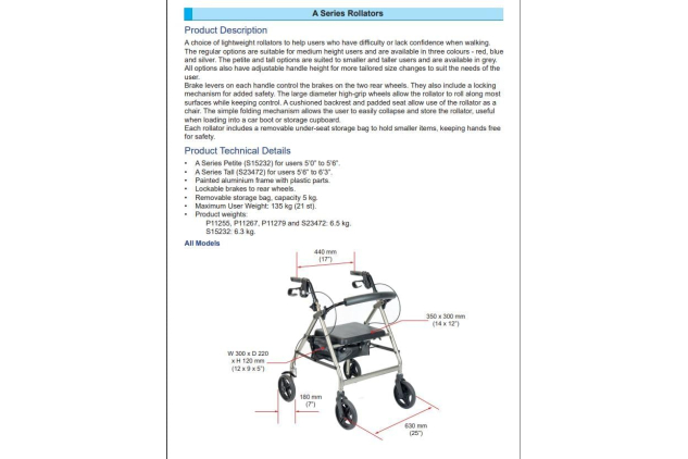 NRS Healthcare A-Series Petite 4 Wheel Rollator with Seat - Silver | New Item - Damaged Outer Box Packaging