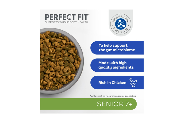 Perfect Fit Senior 7+ Complete Dry Cat Food Rich in Chicken 3 x 2.8kg – 8.4kg