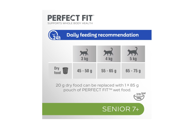 Perfect Fit Senior 7+ Complete Dry Cat Food Rich in Chicken 3 x 2.8kg – 8.4kg