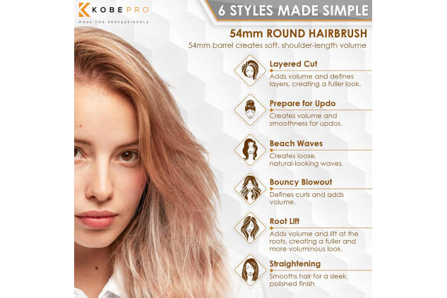 K-Pro 54mm Radial Ceramic & Ionic Hair Brush for Blowout & Blowdry - Professional Blow Dry Brush for Salon-Quality Results, Enhance Volume and Shine, Ideal for All Hair Types