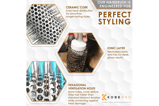 K-Pro 54mm Radial Ceramic & Ionic Hair Brush for Blowout & Blowdry - Professional Blow Dry Brush for Salon-Quality Results, Enhance Volume and Shine, Ideal for All Hair Types