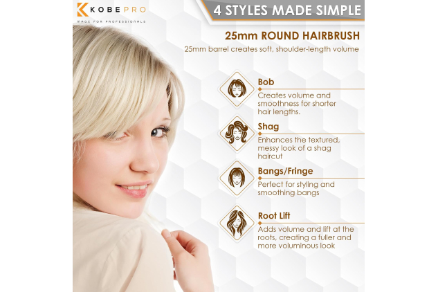 K-Pro 25mm Radial Ceramic & Ionic Hair Brush for Blowout & Blowdry - Professional Blow Dry Brush for Salon-Quality Results, Enhance Volume and Shine, Ideal for All Hair Types