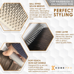 K-Pro Detangling Paddle Brush - Scalp Massager for Wet/Dry Hair - CushionFlex Technology - Pain-Free Knot Removal - Type 1-4 Hair & Extensions - Ideal for daily use