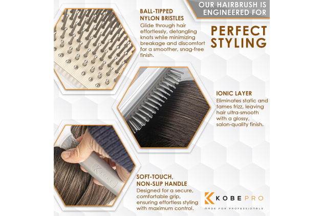 K-Pro Detangling Paddle Brush - Scalp Massager for Wet/Dry Hair - CushionFlex Technology - Pain-Free Knot Removal - Type 1-4 Hair & Extensions - Ideal for daily use