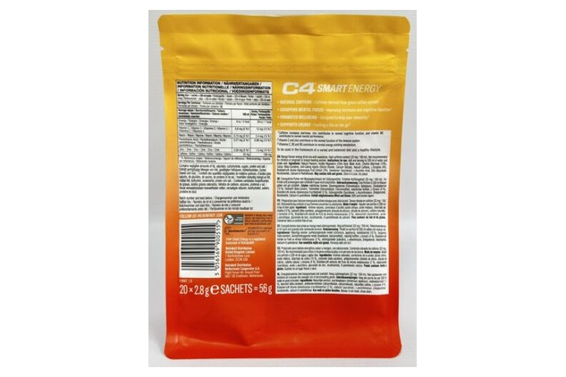C4 Smart Energy | 20 Nootropic Powder Sachets with Brainberry, L Tyrosine + Natural Caffeine | Promotes Sharp Mental Focus + Wellbeing | Low Calorie Sugar Free Energy Drink | Focus Supplement | Mango