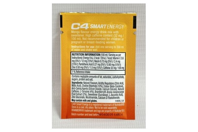 C4 Smart Energy | 20 Nootropic Powder Sachets with Brainberry, L Tyrosine + Natural Caffeine | Promotes Sharp Mental Focus + Wellbeing | Low Calorie Sugar Free Energy Drink | Focus Supplement | Mango