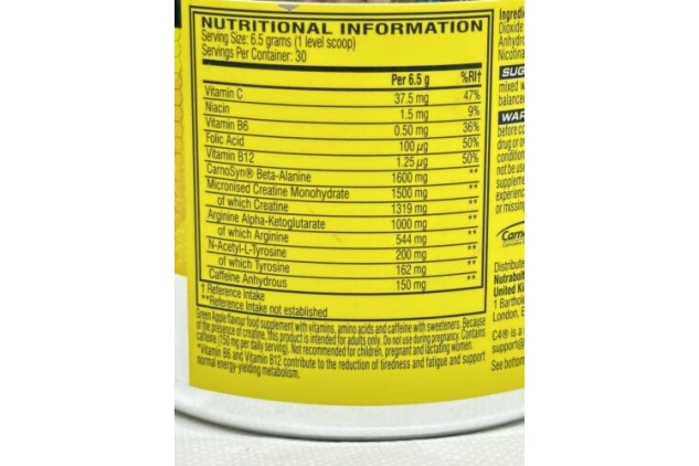 C4 Original Pre Workout Green Apple Flavour 195G 30 Servings