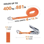 Tie Down Hook Ratchet Strap & Lashing 4M Long 25mm Wide 400kg Capacity 4 Pack