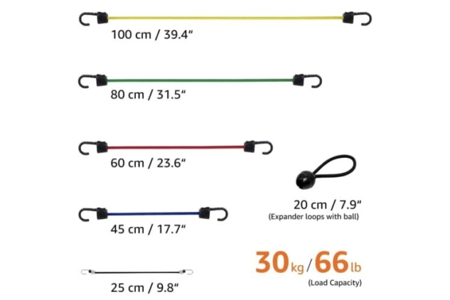 Bungee Straps & Cords – Assorted Lengths, 24-Pack for Camping, Luggage & Furniture Securing