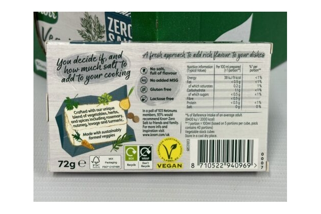 Knorr Vegetable Vegan Stock Cubes Zero Salt 24 X 8 Packs = 192 Total Veggie