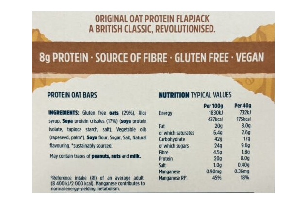 TREK High Protein Flapjack Original Oat Gluten Free Vegan Snack 36 X 40g