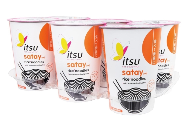 Itsu Satay Flavour Rice Noodles | Instant Rice Noodles Multipack Cup | (Pack of 6) | Gluten-Free & Vegan