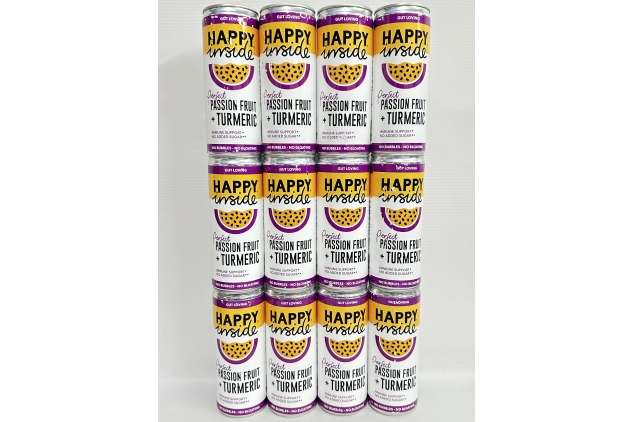Happy Inside Gut Health Drink, Prebiotic, Natural Ingredients, No Fizz, Vegan, No Added Sugar, High Fibre, Immunity, Passion Fruit + Turmeric Flavour, 250 ml (Pack Of 12)