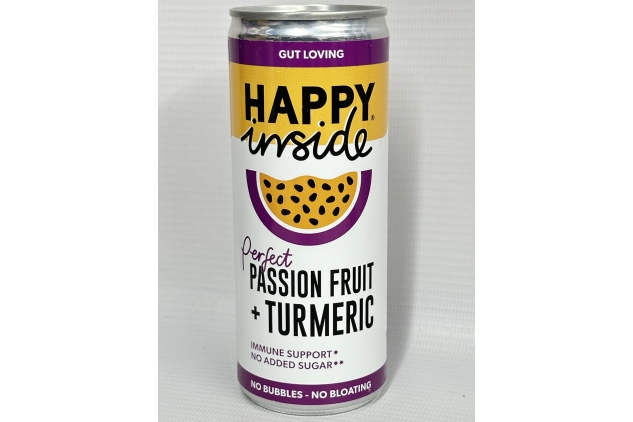 Happy Inside Gut Health Drink, Prebiotic, Natural Ingredients, No Fizz, Vegan, No Added Sugar, High Fibre, Immunity, Passion Fruit + Turmeric Flavour, 250 ml (Pack Of 12)