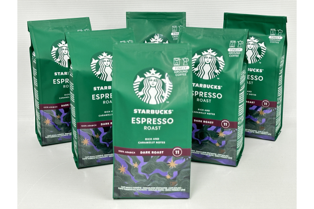 Starbucks Espresso Dark Roast FINELY Ground Coffee 200g Bag (Pack of 6)