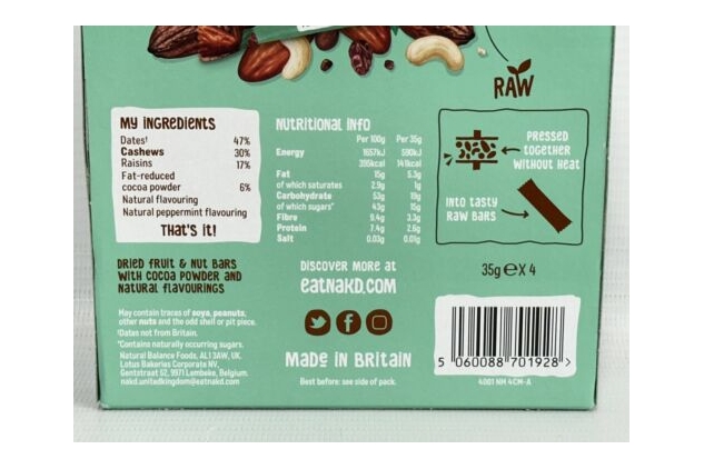 Nakd Cocoa Mint Fruit & Nut Bars Vegan Chocolate Alternative 48 X 35g