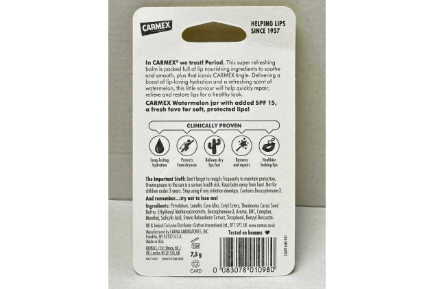 CARMEX Watermelon Lip Balm – 7.5g Pot | SPF15 | Soothes & Moisturises Dry Lips